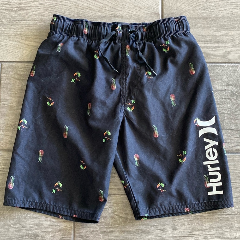 Hurley Boys Boardshorts/Swimsuit - Black with Pineapples & Toucans